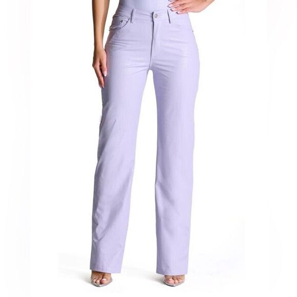 Naked Wardrobe Straight Croc Faux Leather Straight Leg Pants Lavender Purple XS - Picture 1 of 9